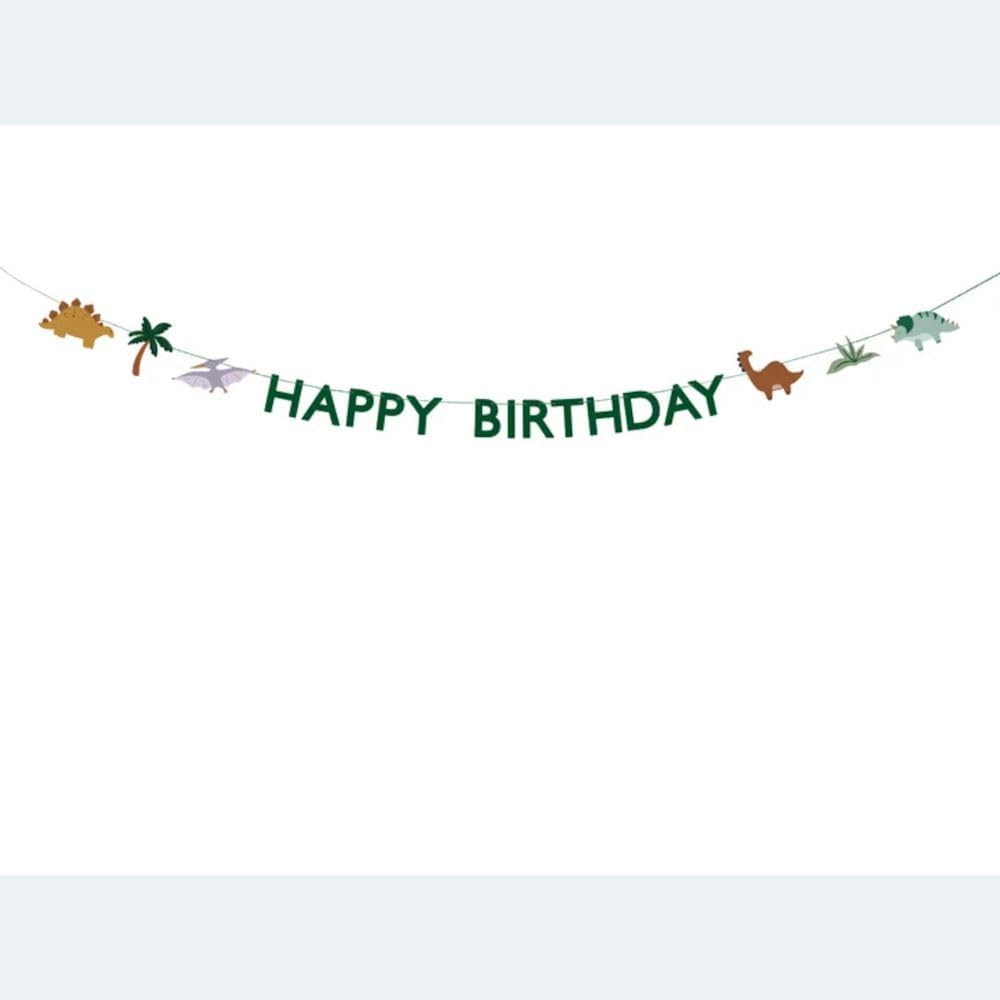 PartyDeco Happy Birthday Girlande 11x450cm - Banner mit Dinosaurier Motiv - Deko Kindergeburtstag Geburtstag - Grün