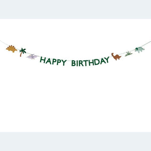 PartyDeco Happy Birthday Girlande 11x450cm - Banner mit Dinosaurier Motiv - Deko Kindergeburtstag Geburtstag - Grün