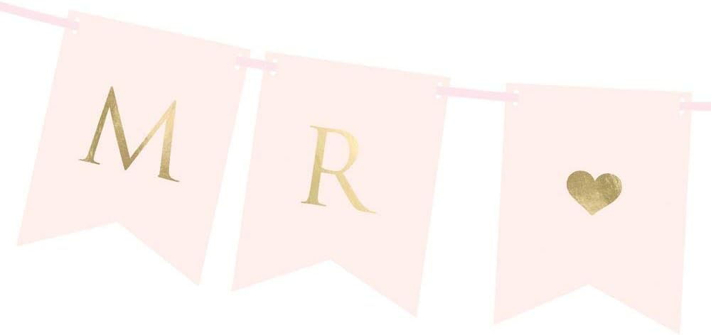 PartyDeco Mr & Mrs Hochzeit Girlande Banner rosa weiß Gold, Farbe: Rosa