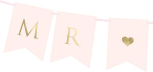PartyDeco Mr & Mrs Hochzeit Girlande Banner rosa weiß Gold, Farbe: Rosa