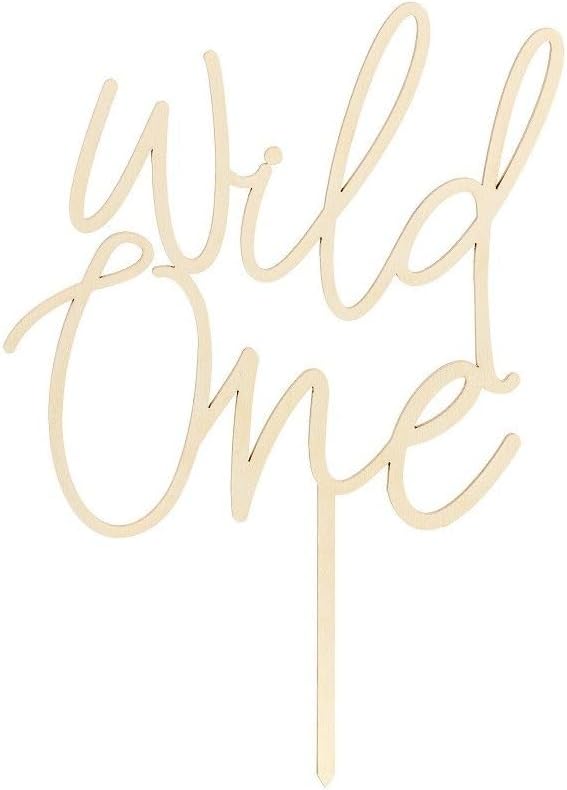 Cake Topper Wild One aus Holz 22cm - Geburtstagsdeko 1 Jahr - Tortendeko Kindergeburtstag Babyparty - Kuchendeko Topper Geburtstagstorte - Natur
