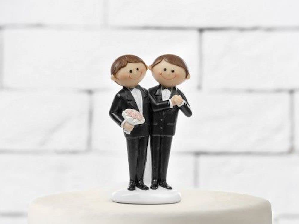 PartyDeco Tortenfigur Hochzeit 11,5cm - Brautpaar Figuren mit Seil - Hochzeitstorte Deko Tortendeko Tortenaufsatz Cake Topper - Hochzeitsdeko Torte - Hochzeitstortenfiguren Weiß Schwarz