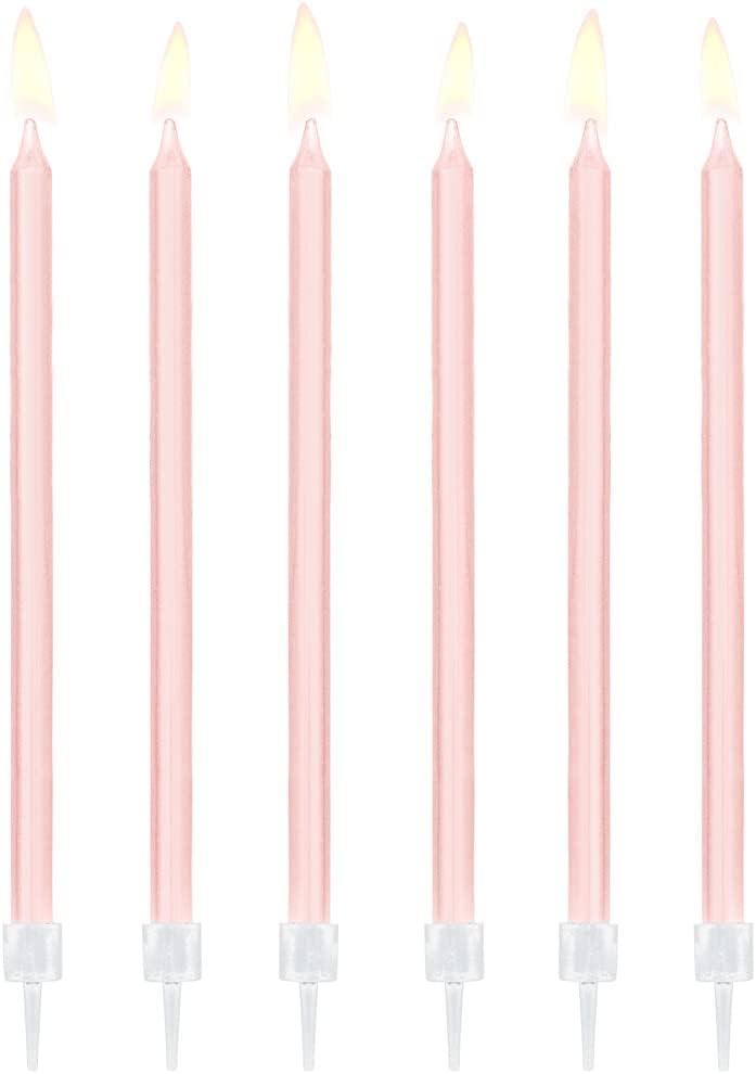 Kerzen & Halter 14 cm | 12Stk. - Glatt Rosa