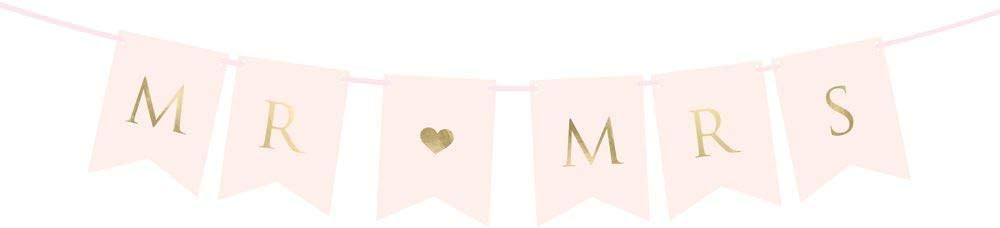 PartyDeco Mr & Mrs Hochzeit Girlande Banner rosa weiß Gold, Farbe: Rosa