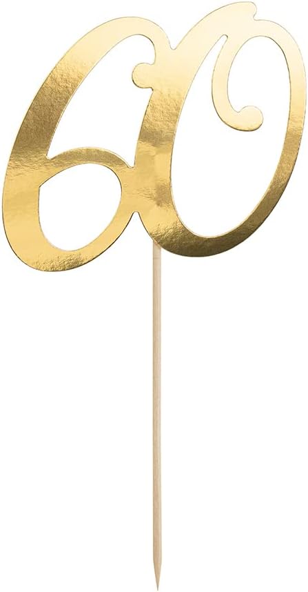 PartyDeco Geburtstagstorte Topper - Topper 60. Geburtstagszahl 60 in Gold- Gold Höhe ca. 21 cm 1 STK. Kuchen Dekoration Cupcake Topper für Geburtstag Jahrestag Runde Geburtstag