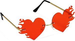 Sonnenbrille Herz mit Flammen 14x13x5cm Kunststoff - Partybrille in Herzform - Herzbrille für Karneval Geburtstag Festival JGA - Flammenbrille Spaßbrille - lustiges Party Accessoire Brille - Rot