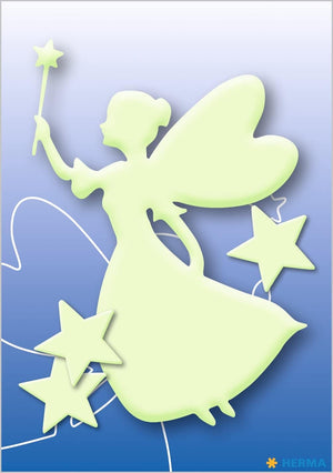 HERMA 15124 Leuchtsterne Kinderzimmer, 4 Stück, selbstklebend, leuchtende Fee Elfe Prinzessin Aufkleber Wandsticker, Leuchtsticker aus Plastik zur Sternenhimmel Dekoration für Kinder Mädchen Jungen