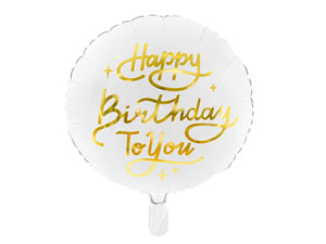 Folienballon Happy Birthday to You 35cm rund Helium Luftballon Kindergeburtstag Geburtstag weiß gold