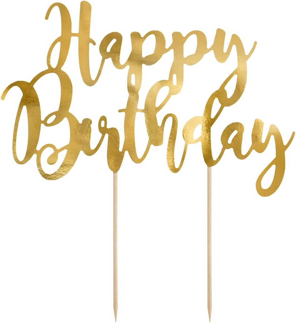 Cake Topper Happy Birthday 22,5 cm x 1 Stück Tortendeko Kuchendeko Tortenstecker Tortenfigur Geburtstag gold