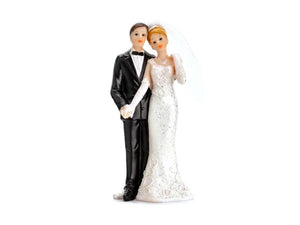 PartyDeco Tortenfigur Hochzeit 11,5cm - Brautpaar Figuren mit Seil - Hochzeitstorte Deko Tortendeko Tortenaufsatz Cake Topper - Hochzeitsdeko Torte - Hochzeitstortenfiguren Weiß Schwarz