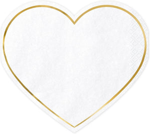 Servietten Herz 20 Stück 14x12cm 1/4-Falz 3-lagig Papierservietten Hochzeit Liebe weiß gold