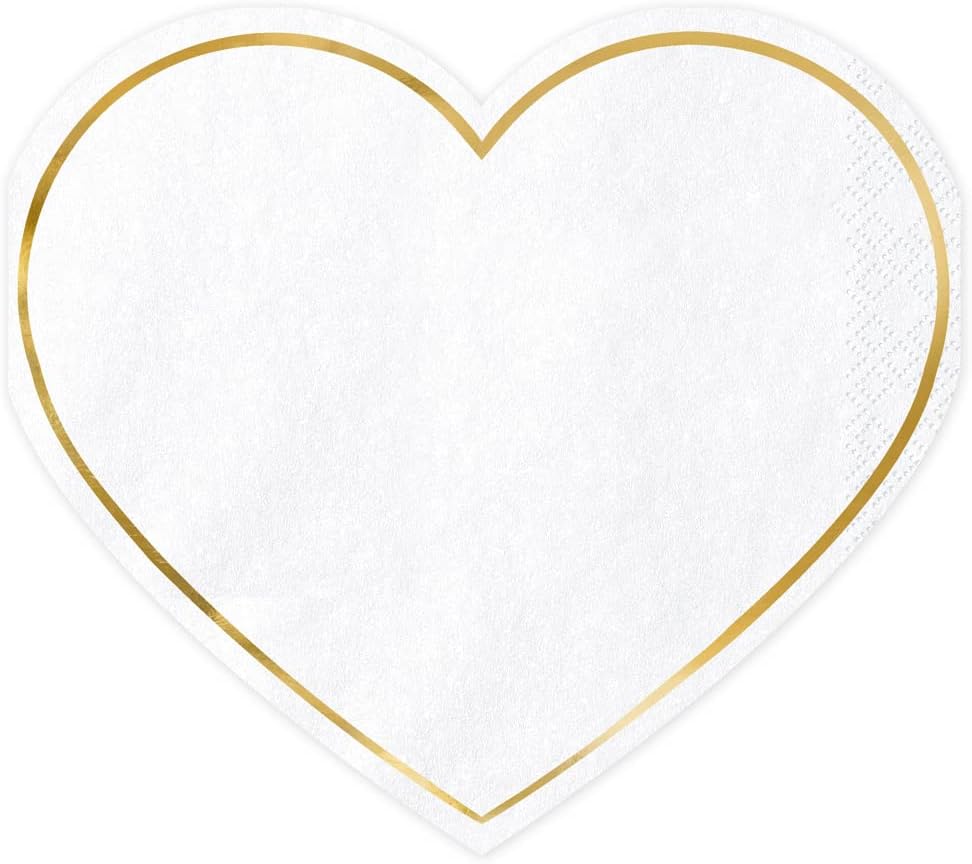 Servietten Herz 20 Stück 14x12cm 1/4-Falz 3-lagig Papierservietten Hochzeit Liebe weiß gold