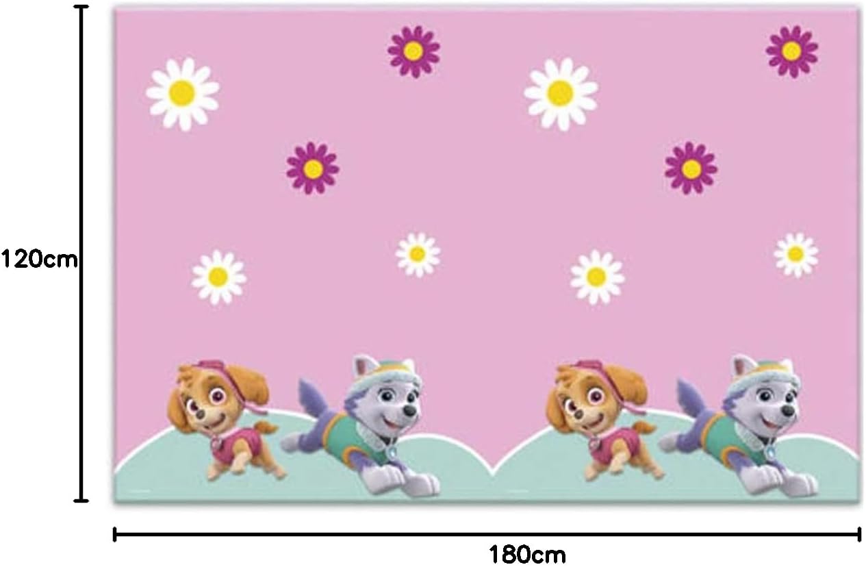 Procos 90278 - Tischdecke Paw Patrol, Skye & Everest, Größe 120 x 180 cm, Tischtuch aus Plastik, Helden auf vier Pfoten, Hunde, Party, Tischdekoration, abwischbar, Rosa, Grün