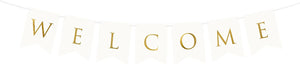 Herzlich Willkommen Girlande 15x95cm Papier Banner Welcome Geburt Baby Party Schule Kinder Deko weiß P&D Flaggengirlande Girlande Welcome weiß Gold, ca. 0,95 Meter