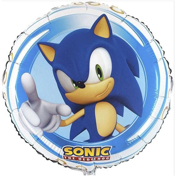 Grabo Sonic Luftballon für Kinder, rund, aus Folie mit Strohhalm zum Aufblasen. Bunte Luftballons Made in Italy 35 x 35 cm