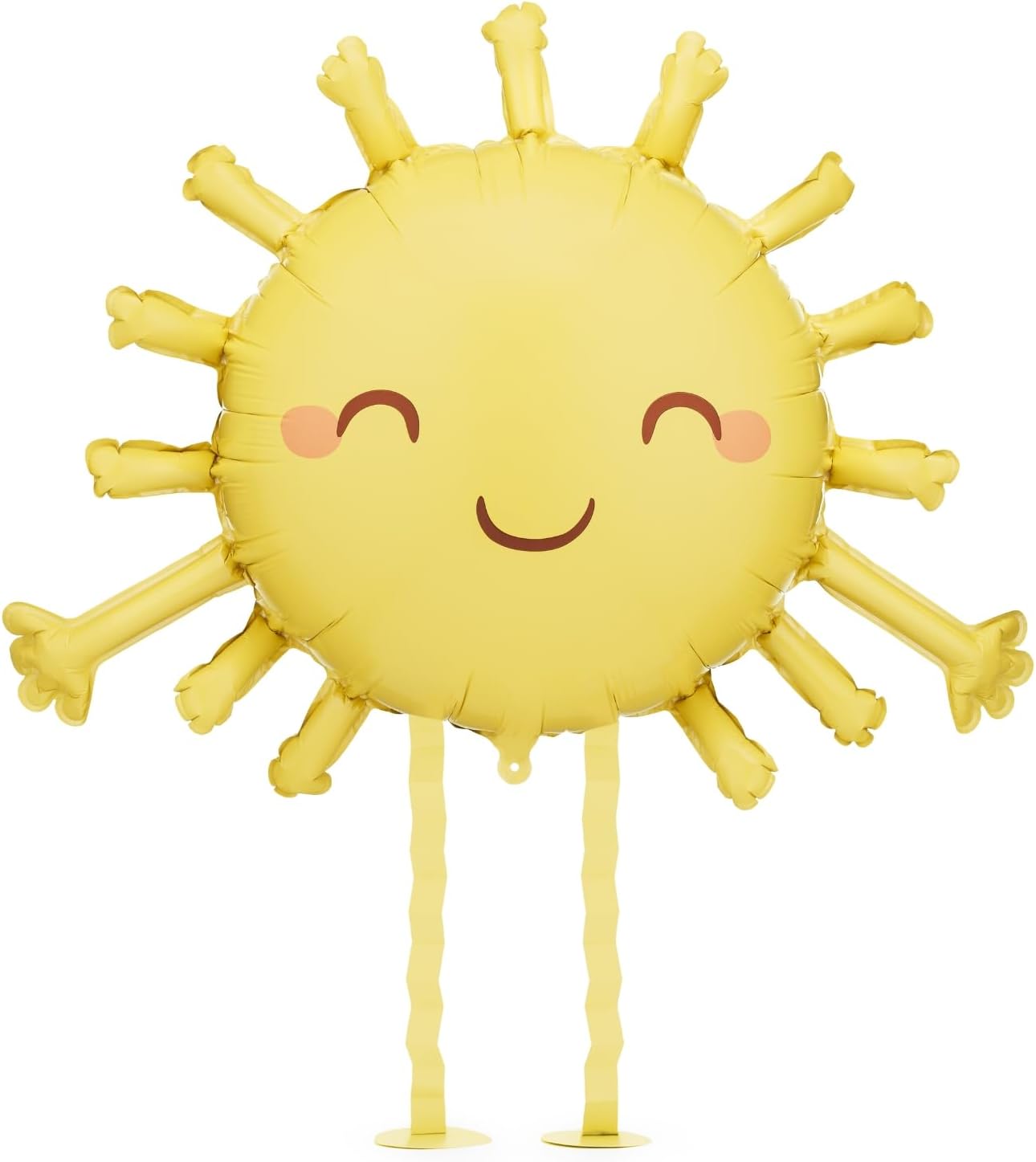 Laufender Folienballon Sonne mit Gesicht – Gelb – ca. 91 x 77 cm – Helium-Ballon mit Beinchen – süße Deko für Kindergeburtstag, Babyparty & Sommerparty