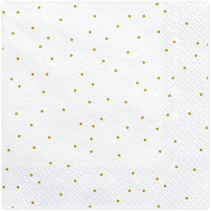 PartyDeco Dreilagige Servietten Weiß mit Golden Dot Print- Dekorative Servietten für Geburtstag Taufe Kommunion- Taschentücher mit bedruckten Tischauflagen Dekorative Papierhandtücher