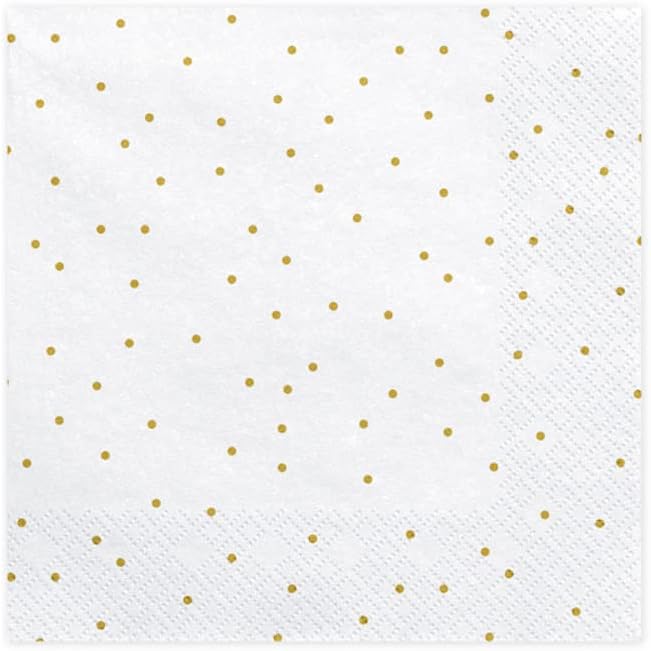 PartyDeco Dreilagige Servietten Weiß mit Golden Dot Print- Dekorative Servietten für Geburtstag Taufe Kommunion- Taschentücher mit bedruckten Tischauflagen Dekorative Papierhandtücher