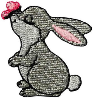 Mono-Quick Bügelbild Aufnäher Patch Applikation zum Aufbügeln Hase mit Schmetterling 4,0 x 4,0 cm