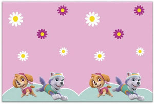 Procos 90278 - Tischdecke Paw Patrol, Skye & Everest, Größe 120 x 180 cm, Tischtuch aus Plastik, Helden auf vier Pfoten, Hunde, Party, Tischdekoration, abwischbar, Rosa, Grün