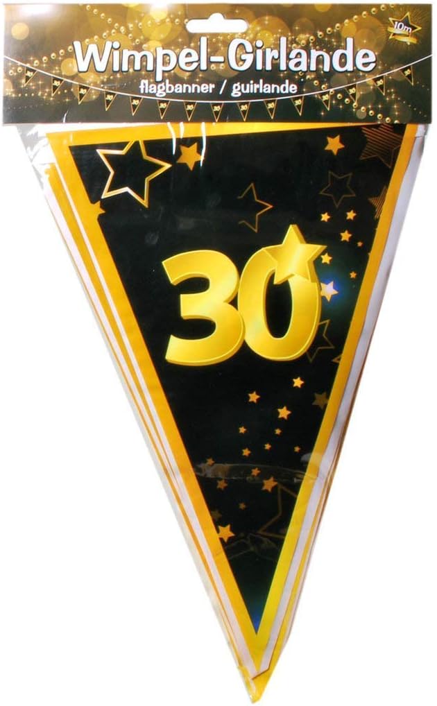 Udo Schmidt GmbH & Co Wimpelgirlande 30" Schwarz Gold zum 30.Geburtstag Party Dekoration Geburtstags Deko