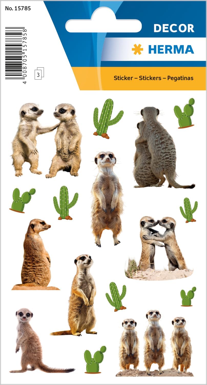 HERMA Erdmännchen Aufkleber, Tier Sticker für Kinder & Kleinkinder, Kinderaufkleber mit Erdmännchen Motiv für Stickeralbum Scrapbook Fotoalbum Geschenk Geburtstag Dekoration Briefe Basteln