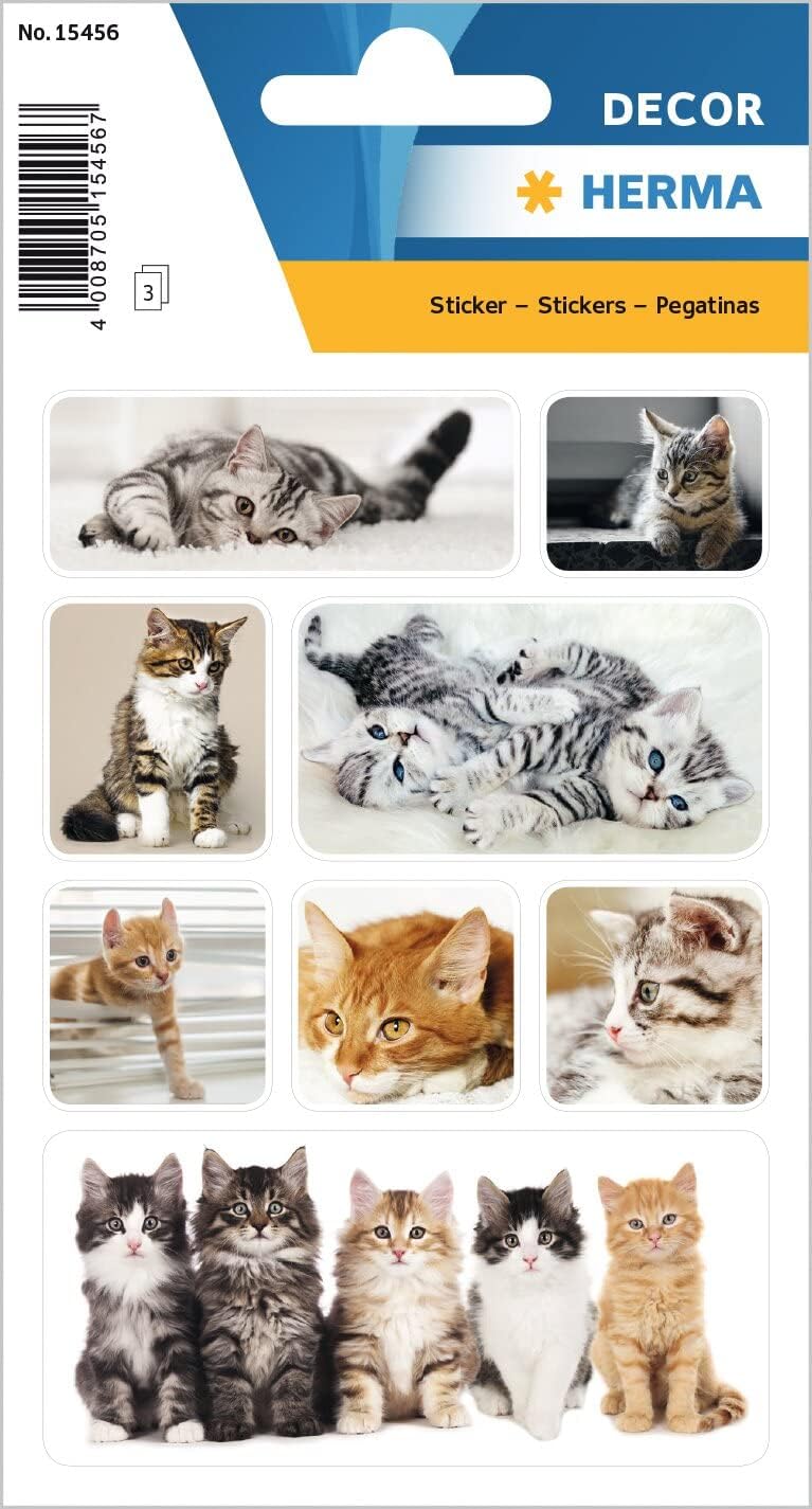 HERMA 15456 Tiere Sticker, Katzenkinder (24 Aufkleber, Papier, matt) selbstklebend, permanent haftende Motiv Etiketten für Mädchen und Jungen, bunt