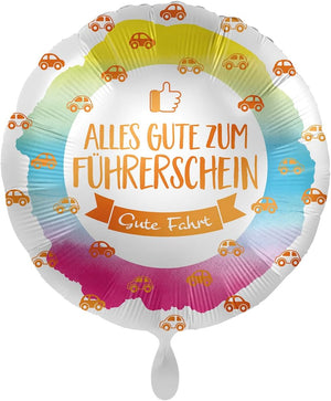 Folienballon rund - Alles Gute zum Führerschein - Gute Fahrt - bunt premioloon 43cm/17inch