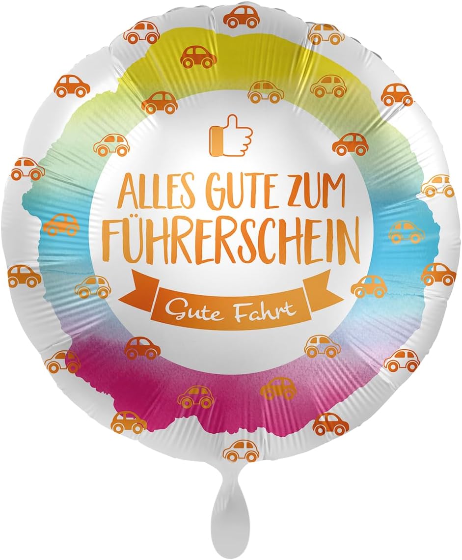 Folienballon rund - Alles Gute zum Führerschein - Gute Fahrt - bunt premioloon 43cm/17inch