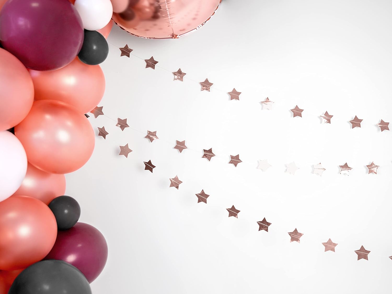 PartyDeco Girlande Sterne rosa Gold 36m Silvester Fasching Weihnachten Hochzeit Geburtstag