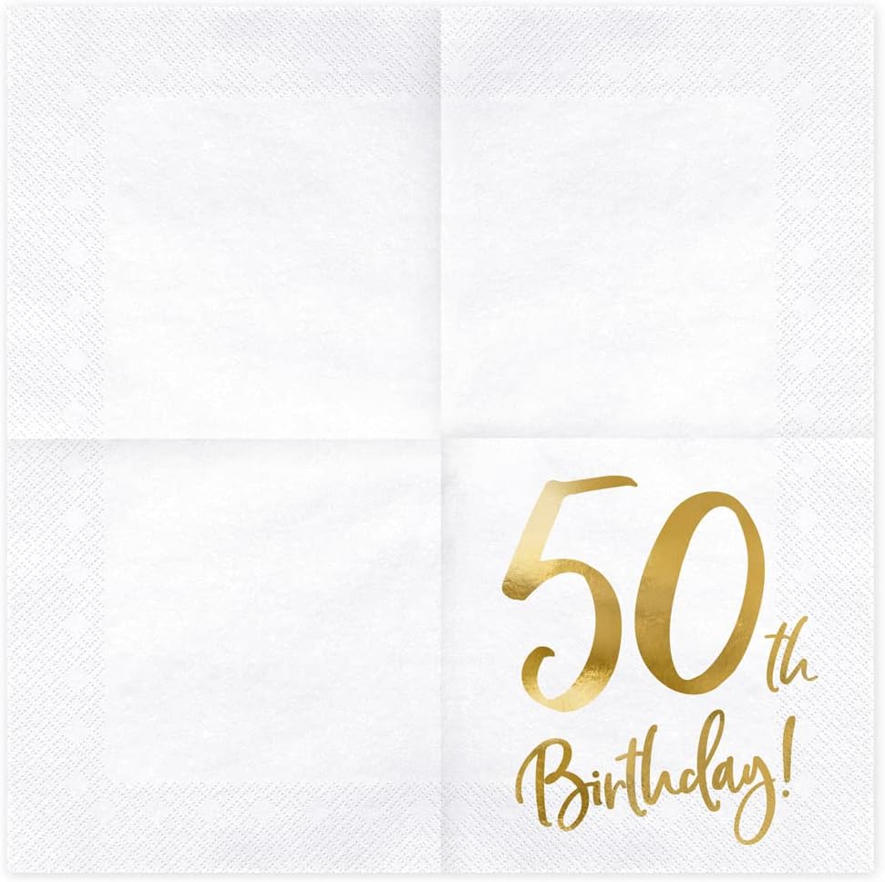 Servietten 50. Geburtstag 33x33 cm 3-lagig 20 Stück Papierservietten Servierten für Geburtstag und Party weiß Gold Bedruckt