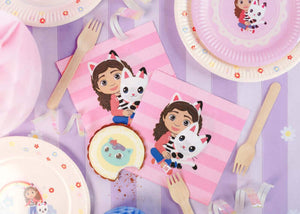 PartyDeco Servietten Gabby's Dollhouse Papier 33x33cm 20 STK. mit Pandy Paws - Papierservietten Partyservietten Kindergeburtstag - Tischdeko Kinderparty Geburtstag - Rosa