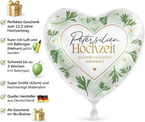 Herz-Folienballon * PETERSILIEN HOCHZEIT * als Deko und Geschenk zum 12,5 Jahre Hochzeit | Größe: 43cm | Partydeko Luftballon Ballon Petersilienhochzeit