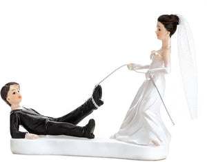 PartyDeco Tortenfigur Hochzeit 11,5cm - Brautpaar Figuren mit Seil - Hochzeitstorte Deko Tortendeko Tortenaufsatz Cake Topper - Hochzeitsdeko Torte - Hochzeitstortenfiguren Weiß Schwarz