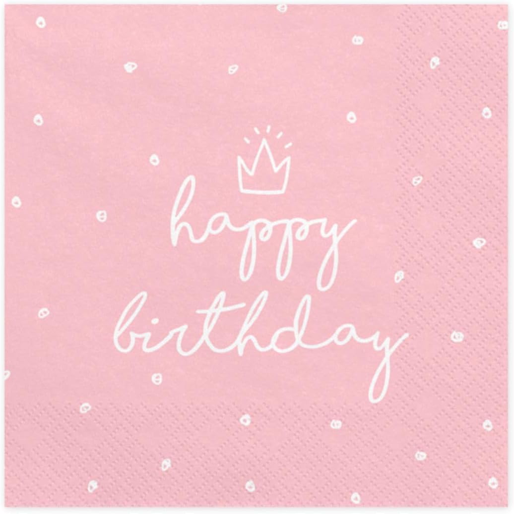 Servietten "Happy Birthday" 20Stk./33x33cm | Rosa