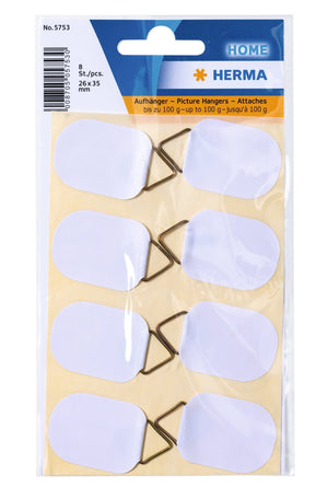 HERMA Bildaufhänger zum Kleben weiß groß, 6 Stück, Ø 55 mm, selbstklebend, Drahtseil Bildaufhängung ohne Bohren für die Wand, starke Papier Draht Aufhänger für Bilder Bilderrahmen bis 1200 g