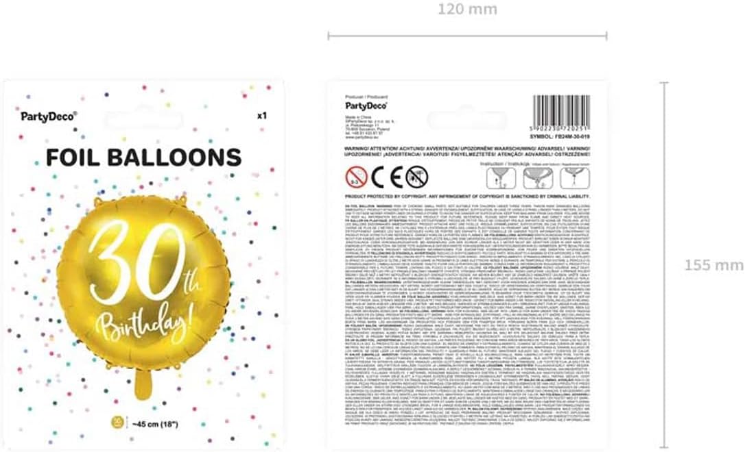 ABC18 Folienballon "30th Birthday" | Ø 45 cm Gold