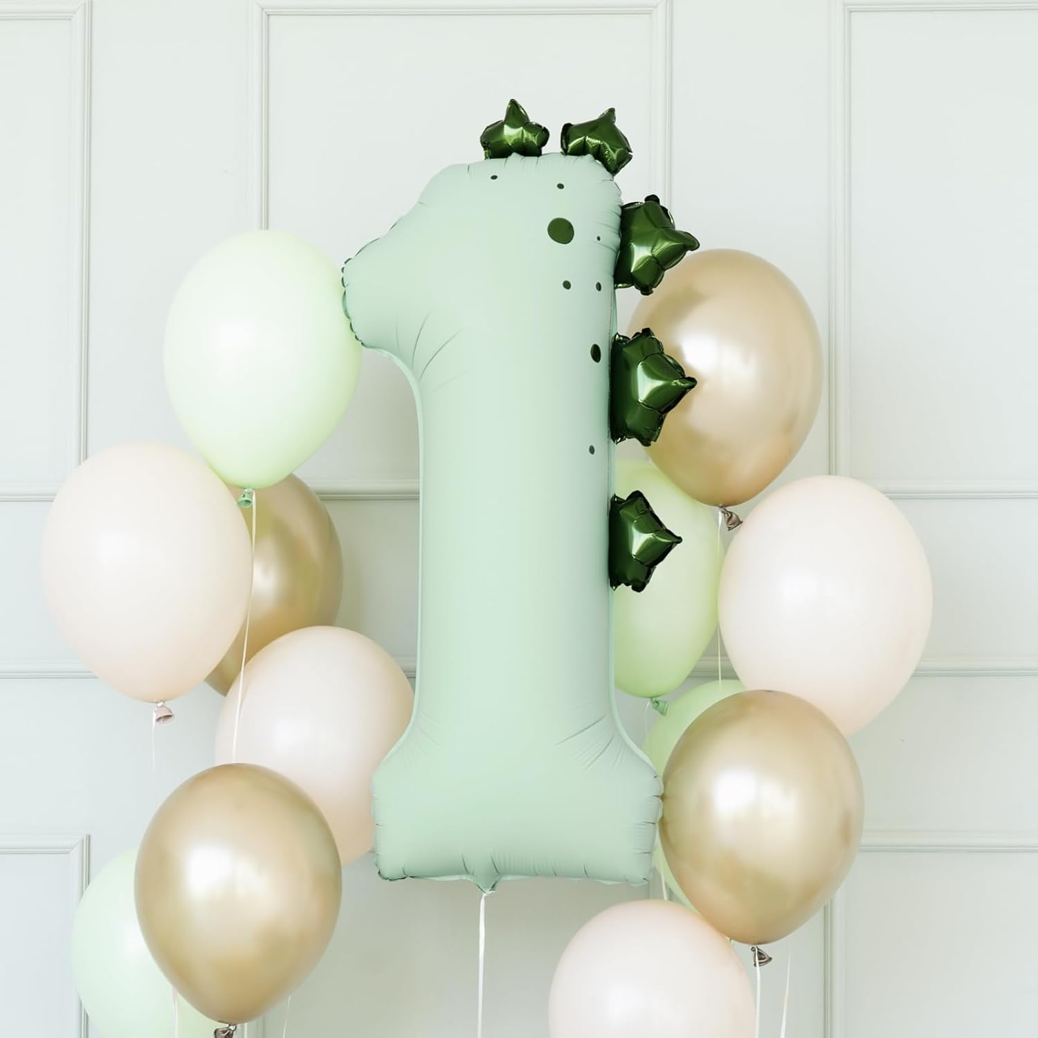Folienballon Ziffer 1 Zahlenballon 92cm Dinosaurier - XXL Ballon für Helium oder Luft - großer Luftballon für Geburtstag Jubiläum Babyparty - Folienluftballon als Geburtstagsdeko Partydeko - Mintgrün