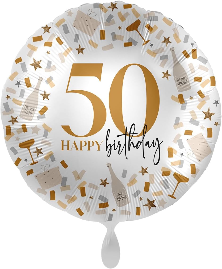 Helium Folienballon von 18 bis 80 als Deko oder Geschenk für Geburtstag und Jubiläum | 43cm groß | Zahlen Partydeko Party Deko Happy Birthday, Edition: 50. Geburtstag