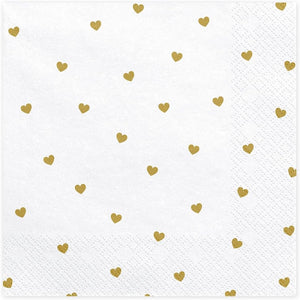 Servietten "Herzen" 20Stk/33x33cm | Weiß/Gold