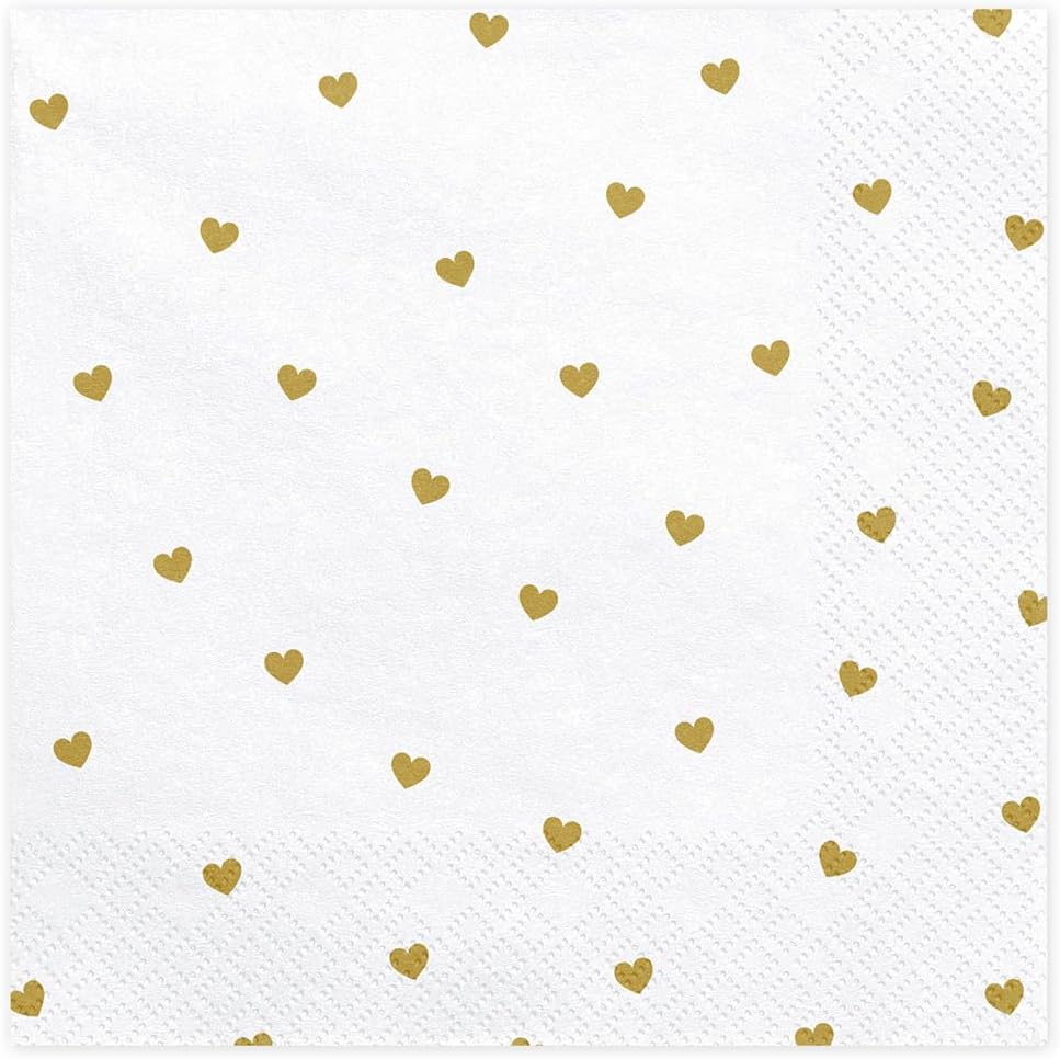 Servietten "Herzen" 20Stk/33x33cm | Weiß/Gold