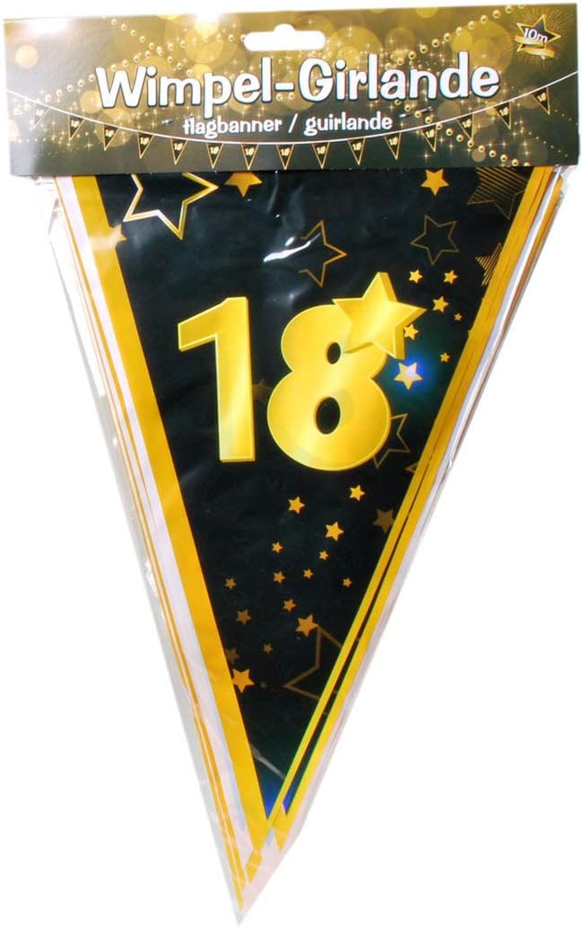 Udo Schmidt GmbH & Co Wimpelgirlande 18" Schwarz Gold zum 18. Geburtstag Party Dekoration Geburtstags Deko