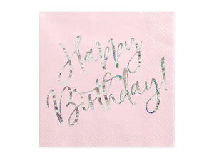 PartyDeco Happy Birthday Weiße Servietten 33x33cm 20 Stk. Geburtstag