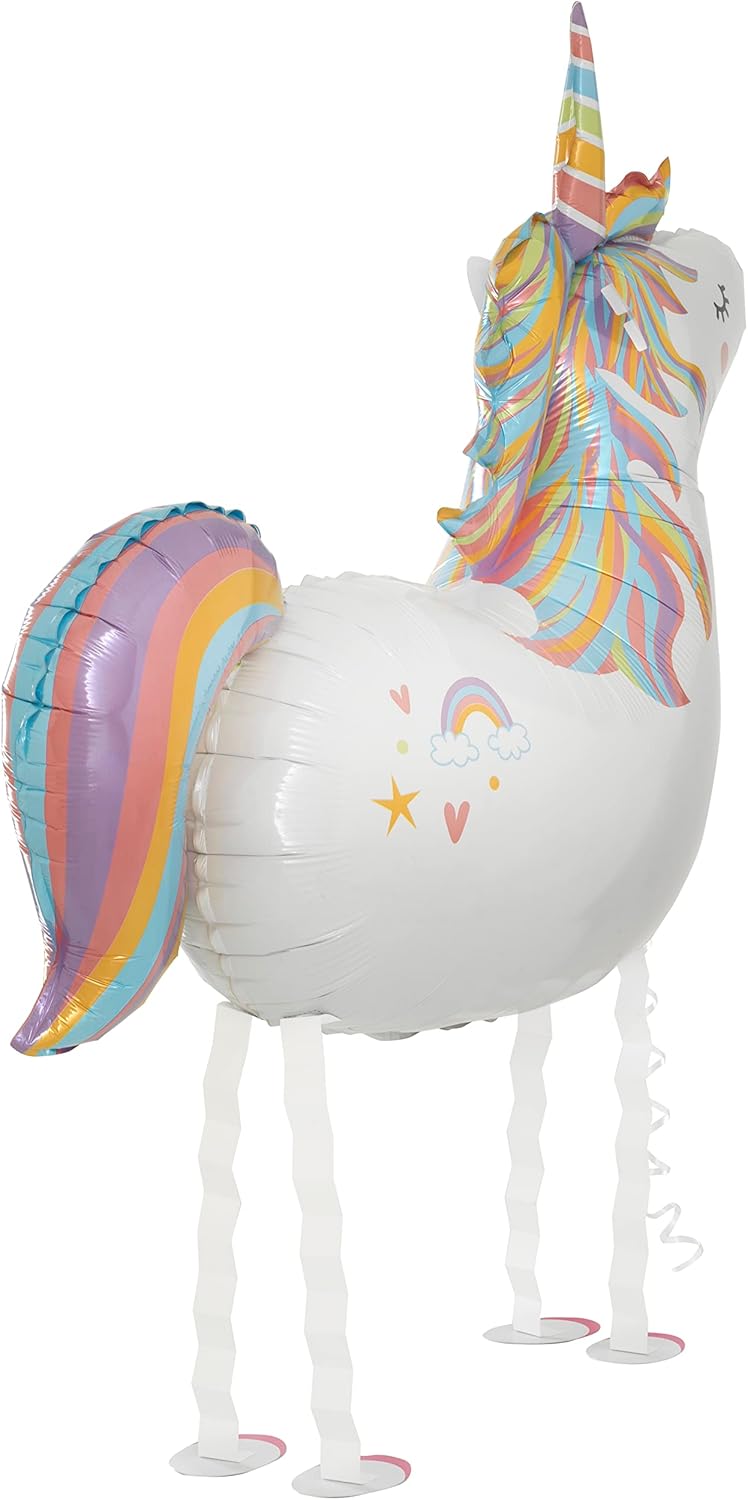 Betallic 18107-P Folienballon Einhorn mit Leine, Mehrfarbig, Ballon, 1 Stück, 14.5 x 18.5 x 0.25 cm, Kinder, Unisex-Kinder