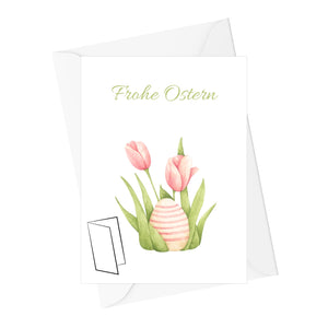 Grußkarten Ostern mit Umschlag | Hochwertige Klappkarte Osterkarte | Ideale Größe DIN A6 | 120g | Made in EU (Hase mit rundem Ei)