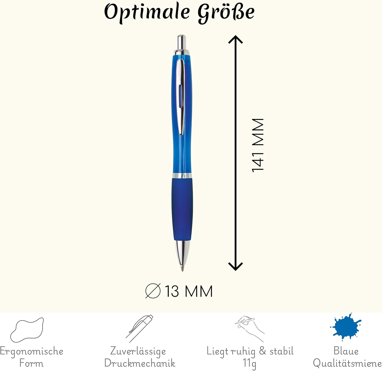 Kugelschreiber ergonomisch | 10 Stück | Hochwertige Tinte in Blau | Für Büro Schule und Haushalt | Transparent (Dunkel Blau)