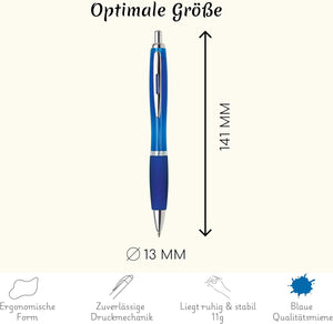 Kugelschreiber ergonomisch | 10 Stück | Hochwertige Tinte in Blau | Für Büro Schule und Haushalt | Transparent (Dunkel Blau)