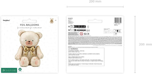 Folienballon Bär – 84 cm – Creme mit goldener Schleife – Luftfüllung – Stehender Ballon für Baby Shower & Kinderpartys