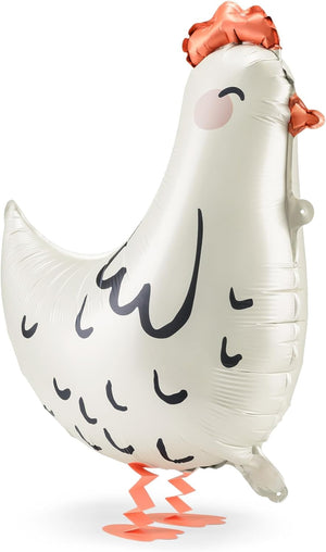 Folienballon Henne 42x45cm - Airwalker Ballon - schwebend über den Boden mit Helium gefüllt - Luftballon für Bauernhof Kinderparty - Folienluftballon als Osterdeko Geburtstagsdeko Partydeko - Weiß