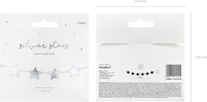 PartyDeco Girlande Sterne 3,6m Star Spangled Banner Silber Star Spangled Banner hängende Dekoration für Geburtstag Party Hochzeit Kommunion Party mit Kosmos Thema